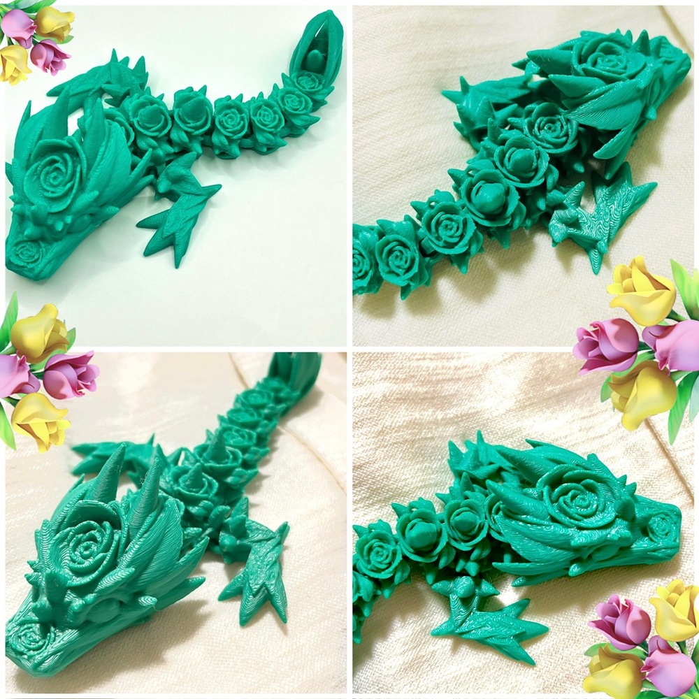 NEW 3D Green Rose Dragon Figurine - Picture 5 of 6